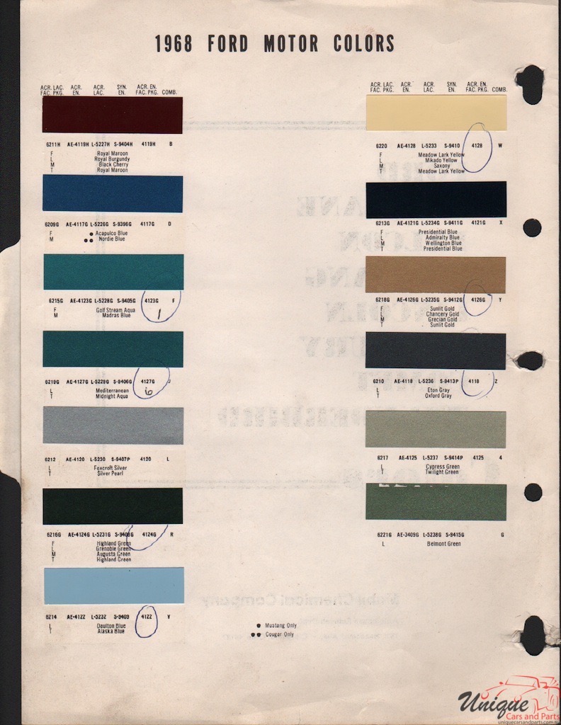 1968 Ford Paint Charts Arco 2